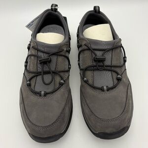 NIB The Walking Co. Ocean Grey Nubuck Leather Pull Cord Lace Up Walking Shoes